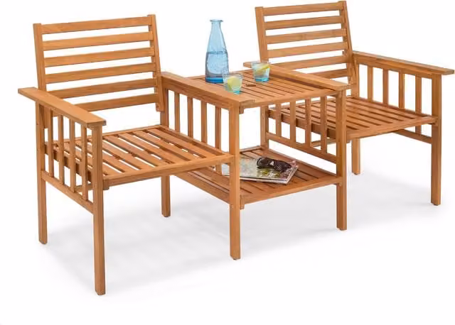 VonHaus Cannes Wooden Garden Jack and Jill Love Seat 2 Seater in Brown, W/D/H: 165.5 x 63.5 x 88.5 cm