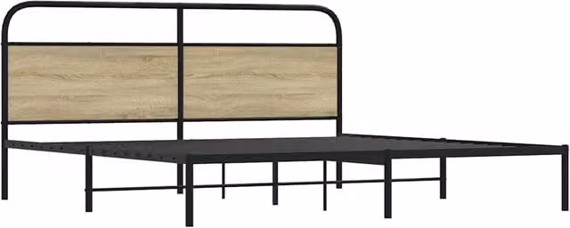Berkfield Home Metal and Wood Bed Frame in Sonoma Oak and Light Tan, 200 x 200 cm