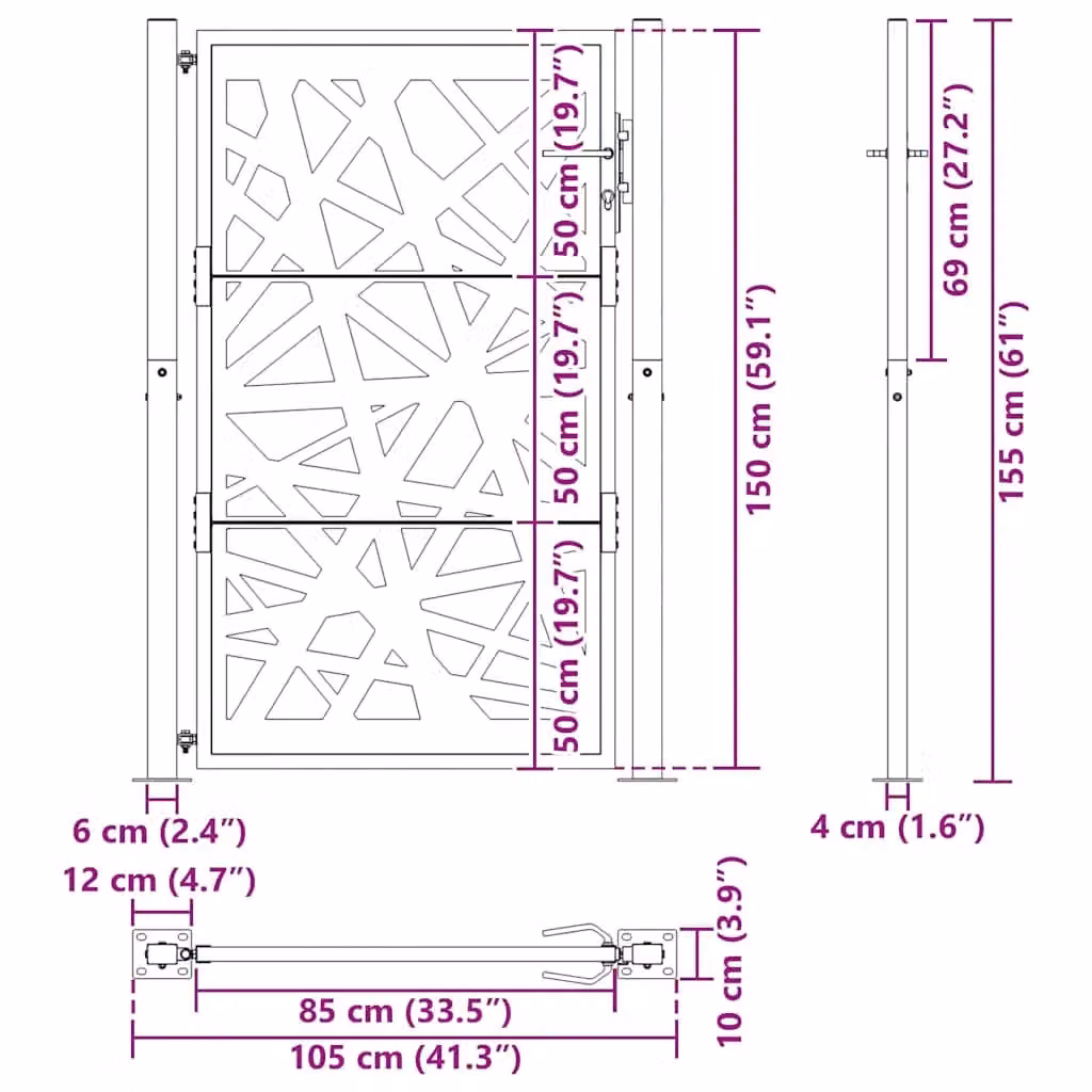 Berkfield Home Black Steel Garden Gate, W: 105 cm, H: 155 cm – 5