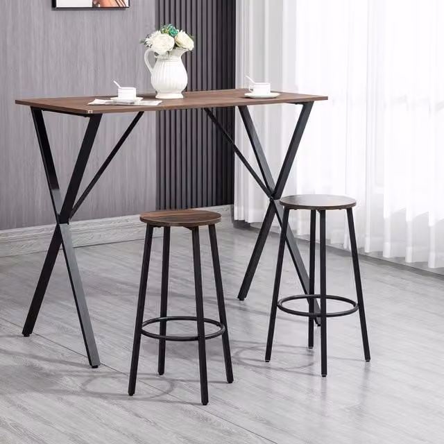 HOMCOM Set of 2 Industrial Bar Stools with Footrest in Brown
