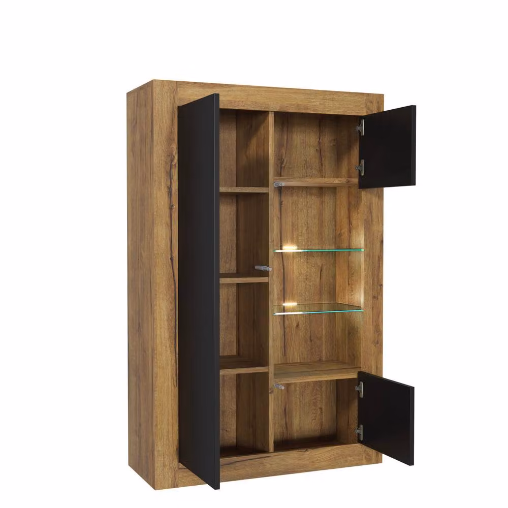 Mex Furniture LTD Arcadia Display Cabinet in Dark Oak and Black Matt with Integrated LED Lighting, W: 140 cm, H: 93 cm, D: 35 cm – 5