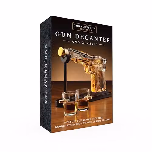 Connoisseur Creations Glass Pistol Gun Decanter and Bullet-in-Glass Shot Glasses Set, Transparent, 0.75 l – 3