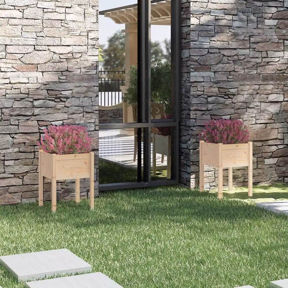 Berkfield Home Garden Planters, 2 Piece Set, Beige Wood, W/D/H: 50 x 50 x 70 cm – 2