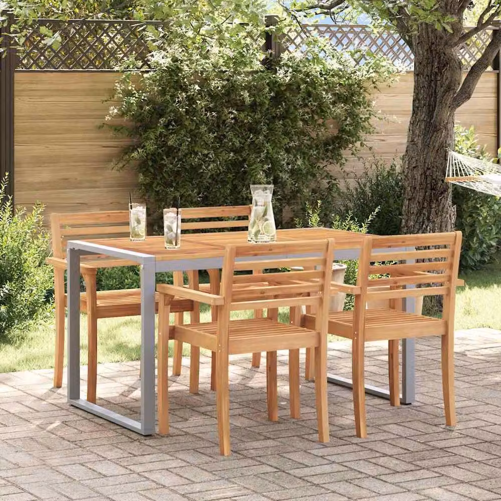 Berkfield Home Extendable Outdoor Dining Table in Grey with Acacia Wood and Powder Coated Steel, W/D/H: 140 x 80 x 75 cm – 2