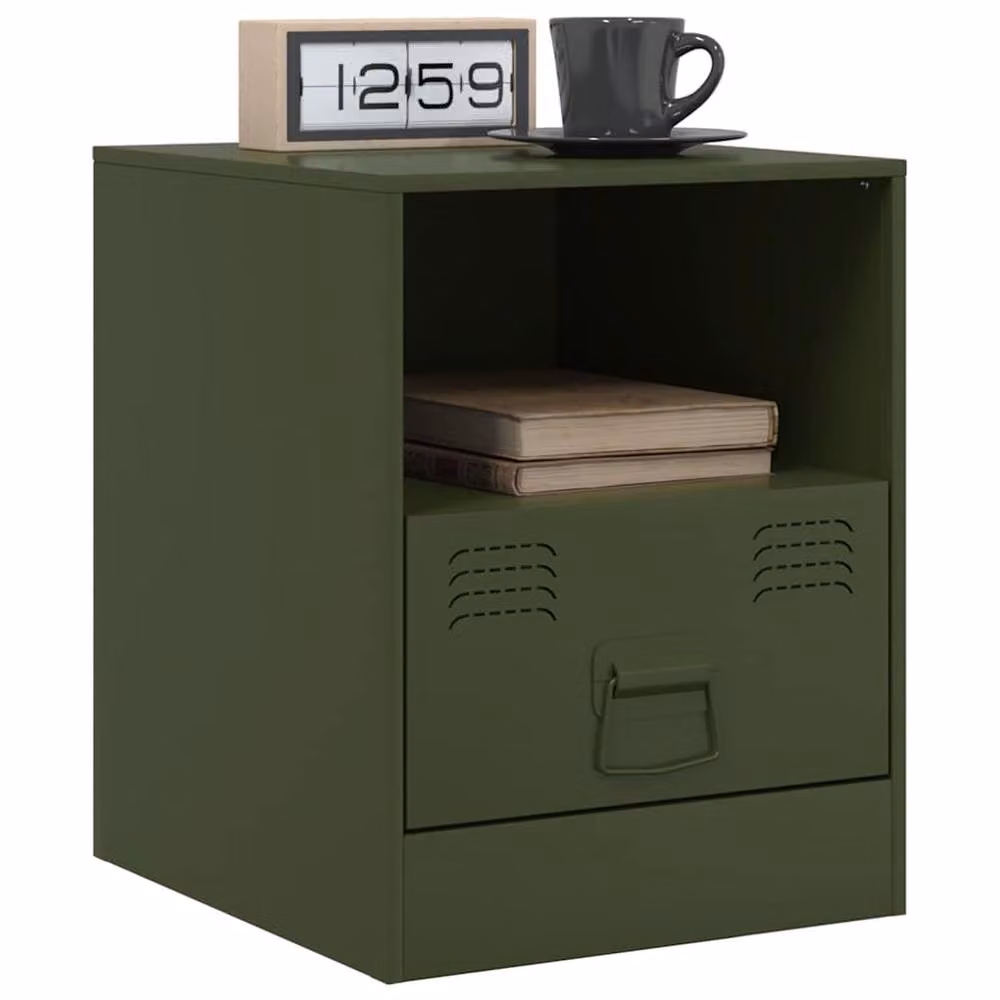Berkfield Home Set of 2 Metal Bedside Cabinets in Olive Green, W/D/H: 34.5 x 39 x 44 cm – 3
