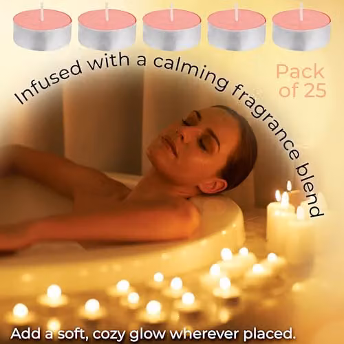 Deco Express Scented Tealight Candles, Toasted Marshmallows, Pink, 25 Pack – 4