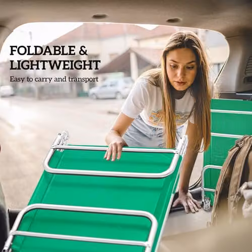 Outsunny Set of 2 Folding Sun Loungers in Dark Green Textilene with Adjustable Headrest and Powder Coated Steel Frame – 5