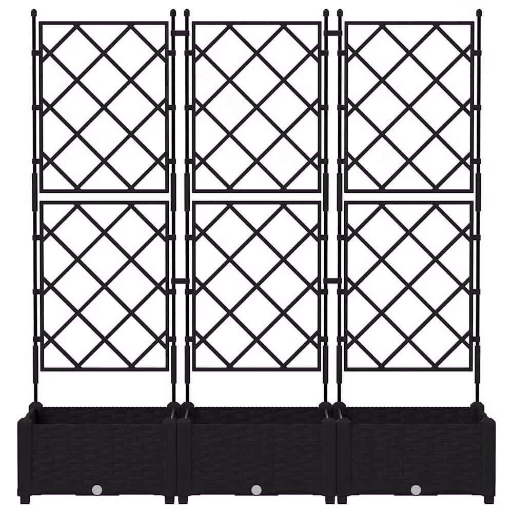 Berkfield Home Durable Garden Planter with Trellis, 3 Piece Set, Black, W: 120 cm, D: 40 cm, H: 125.5 cm – 4