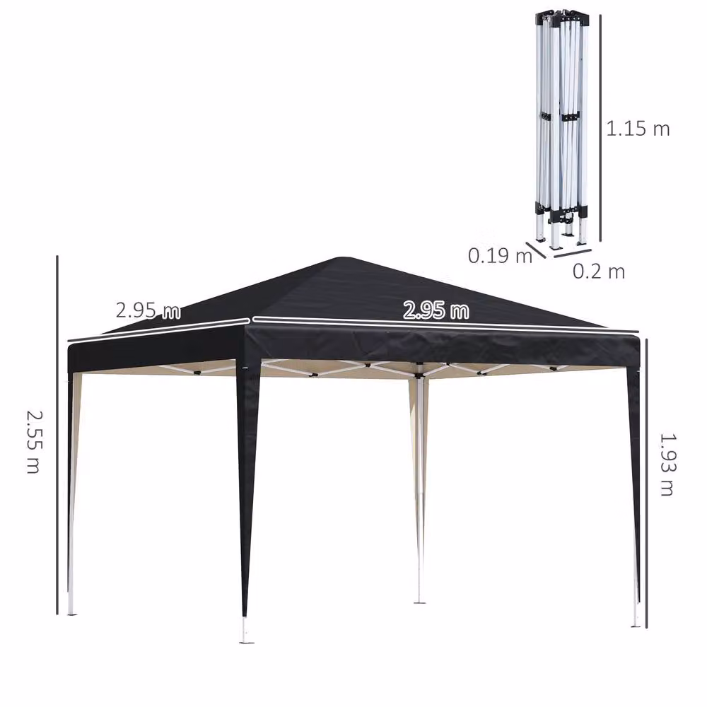 Rolipo Black Pop Up Garden Gazebo Party Tent with Carry Bag, W: 300 cm, D: 300 cm, H: 255 cm – 5