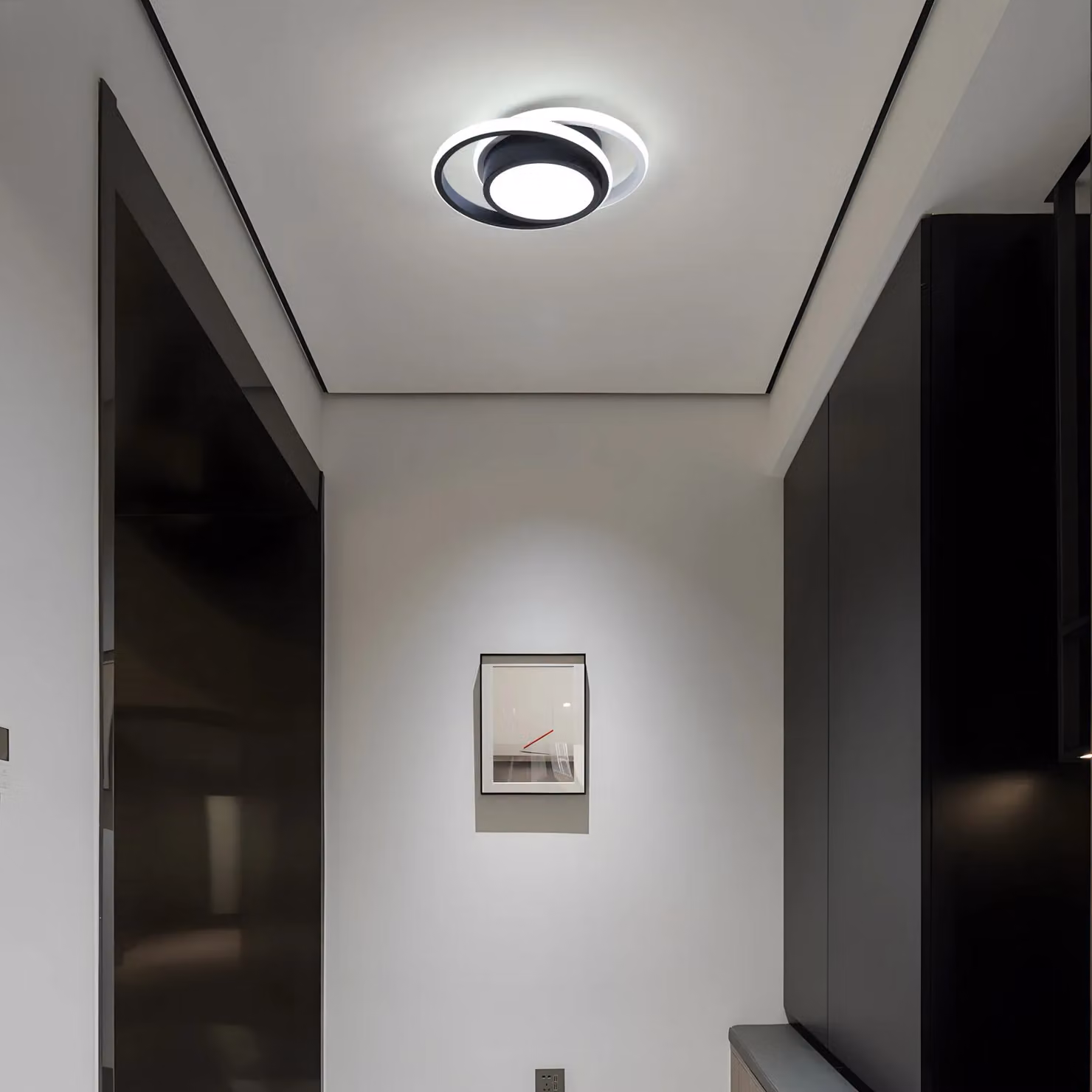 COMELY Modern Round LED Ceiling Light, 32W, Black, Cool White 6500K – 3