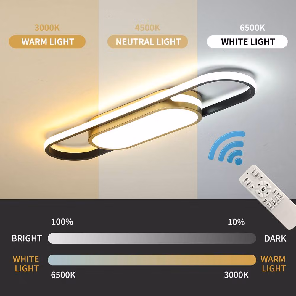 NIVOR 24W Linear Dimmable LED Ceiling Light with Remote Control in Gold/Brass – 4