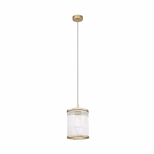 Zumaline Sergio Cylindrical Pendant Ceiling Light in Gold and Transparent Glass with E14 Bulb Holder