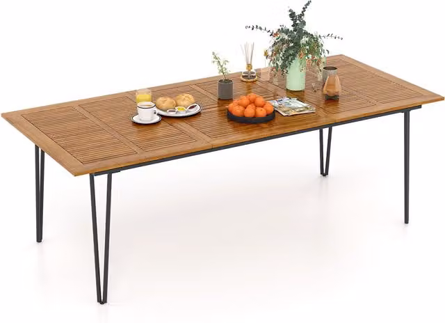 COSTWAY Brown Acacia Wood Rectangular Outdoor Patio Dining Table