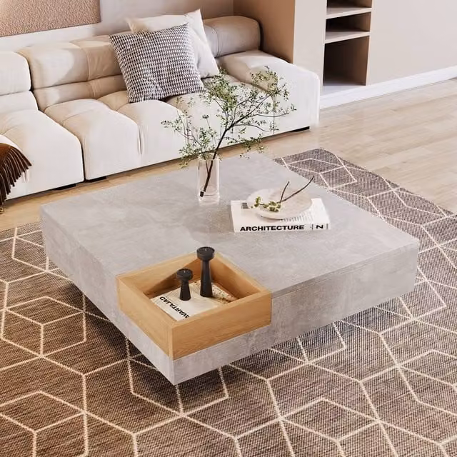 BTM Grey Concrete Style Side Table with Removable Storage Box, W/D/H: 30 x 30 x 72 cm – 1