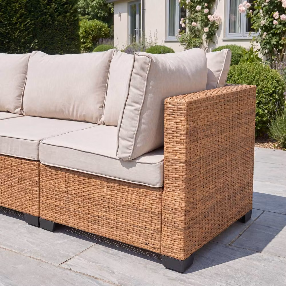 Artemis Home Saviano 8 Seat Modular U-Shaped Rattan Corner Set with Coffee Table and Ottoman in Sand and Beige – 2