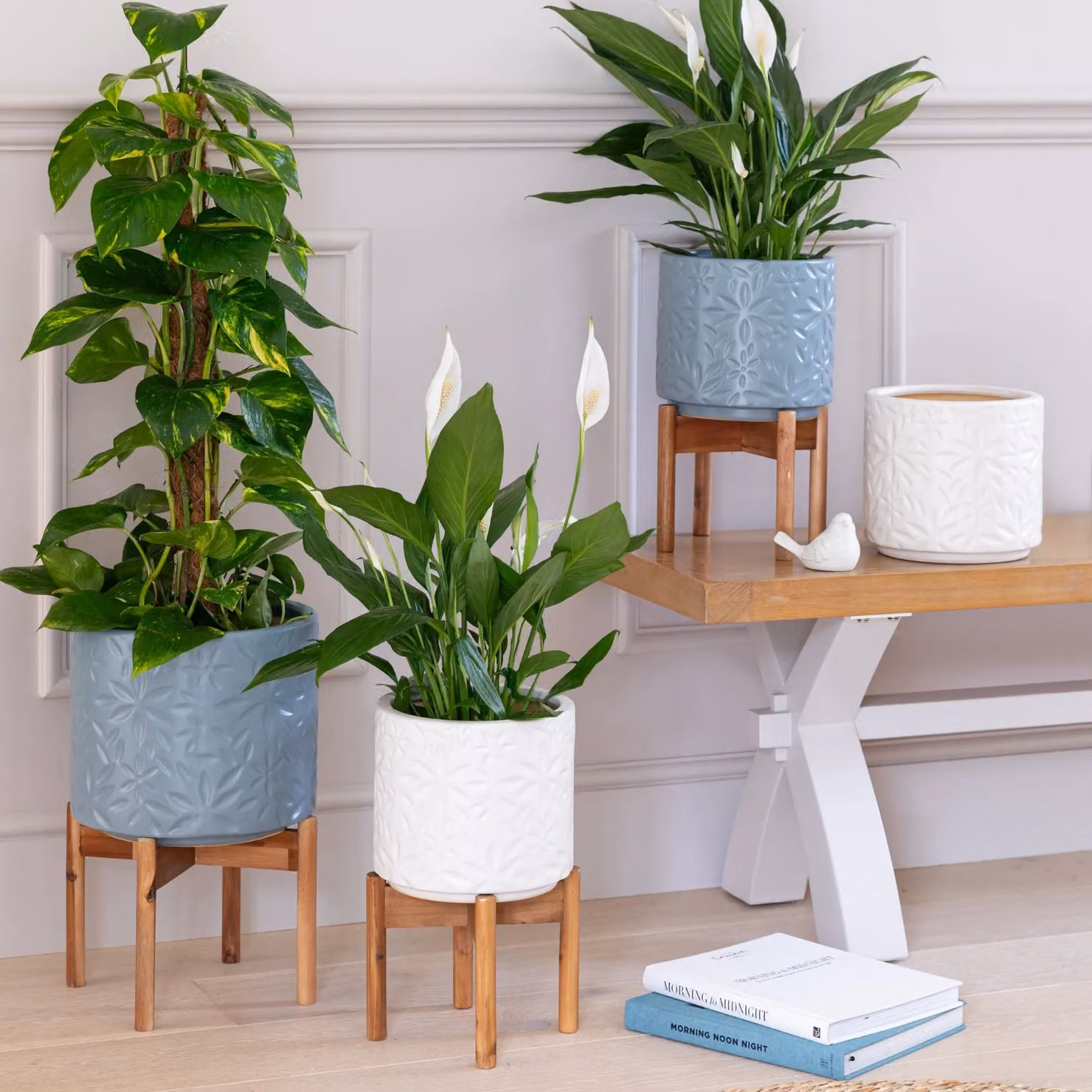 Ivyline Aspen Ceramic Flower Planter in Dusty Blue, H34 x D22 cm – 3