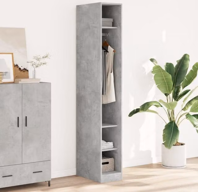 Berkfield Home Wardrobe in Concrete Grey, W/D/H: 30 x 50 x 200 cm