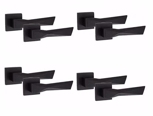 Golden Grace Aura Lever Door Handles on Square Rose, Matt Black Finish