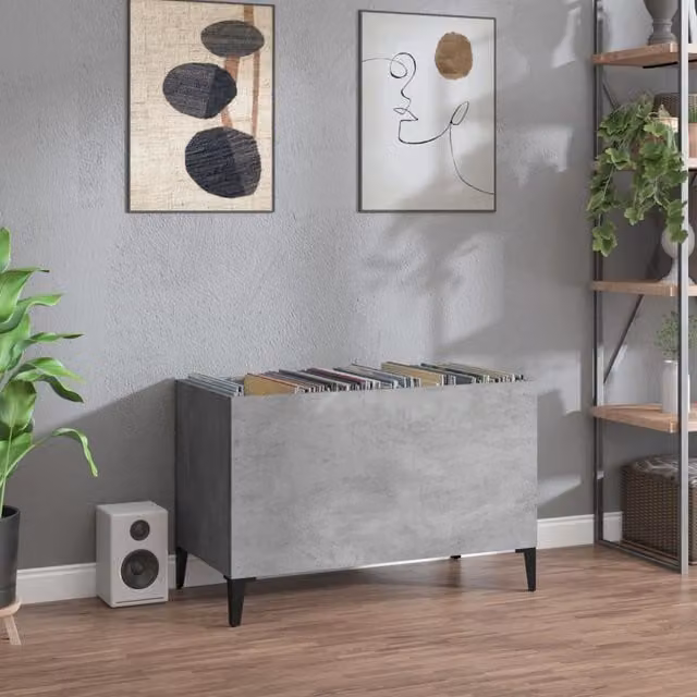 Berkfield Home Record Cabinet in Concrete Grey, W: 74.5 cm, D: 38 cm, H: 48 cm