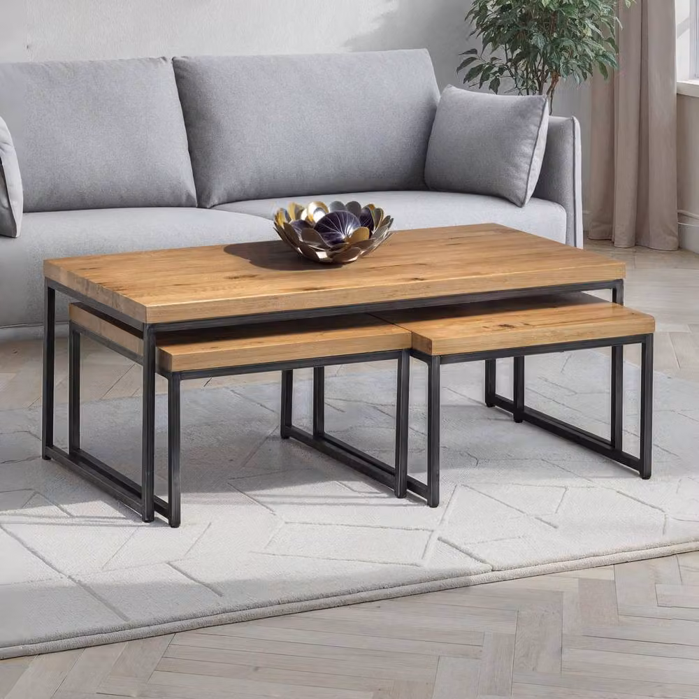 Cheshire Lomond Industrial Nesting Coffee Tables in Oak and Metal – 3