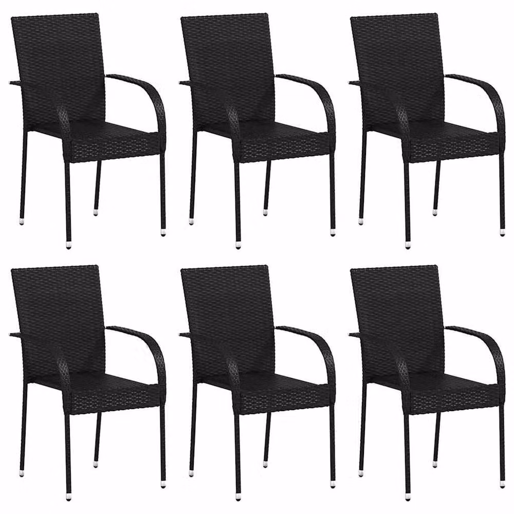 Berkfield Home Set of 6 Stackable Modern Outdoor Chairs in Black Poly Rattan and Steel – 2