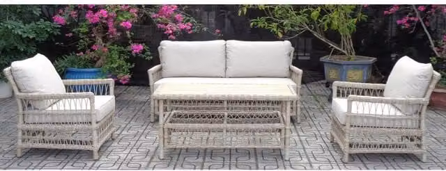Lemon Pavilion Provence Collection 4 Seater Outdoor Lounge Set in Beige with Polyrattan and Metal Frame, W: 85 cm, L: 152 cm, H: 75 cm