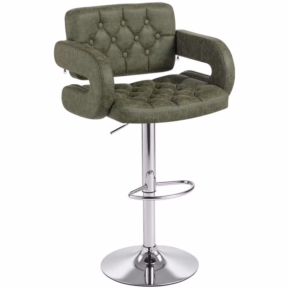 Wyld Haus Dovetti Green Faux Leather Adjustable Swivel Bar Stool with Armrests – 2