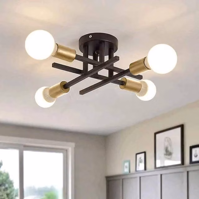 Kelvenix Black and Gold 4-Head Industrial Metal Ceiling Light with LED Bulbs – 1