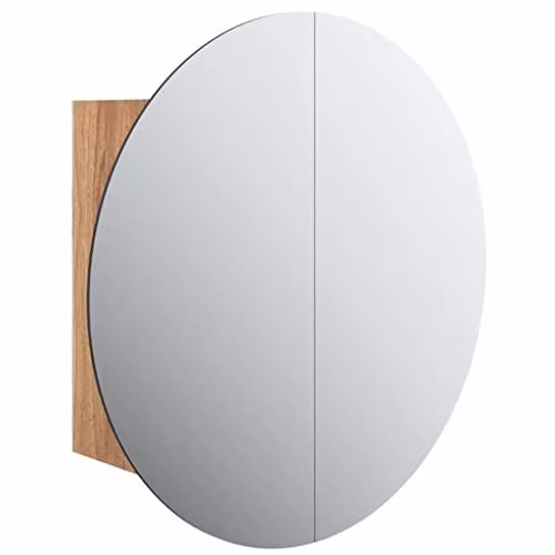 vidaXL Modern Bathroom Cabinet with LED Round Mirror in Oak Brown, W/D/H: 47 x 17.5 x 47 cm