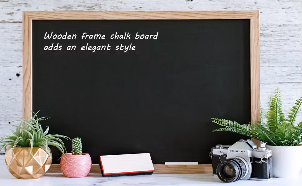 KAV Wall Mounted Black Chalkboard with Wooden Frame in Black, W 90 cm x H 60 cm – 5