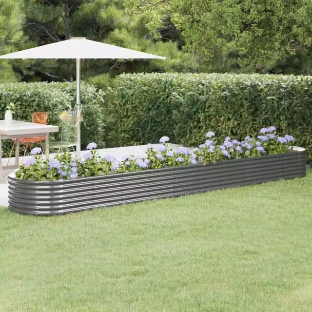 Berkfield Home Garden Powder-coated Steel Raised Bed in Grey, W: 440 cm, D: 80 cm, H: 36 cm – 1