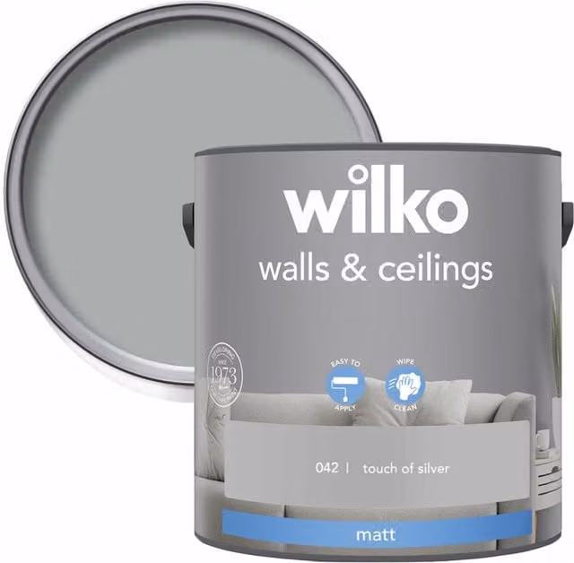 wilko Walls and Ceilings Matt Emulsion Paint, Silver Grey, 2.5 l