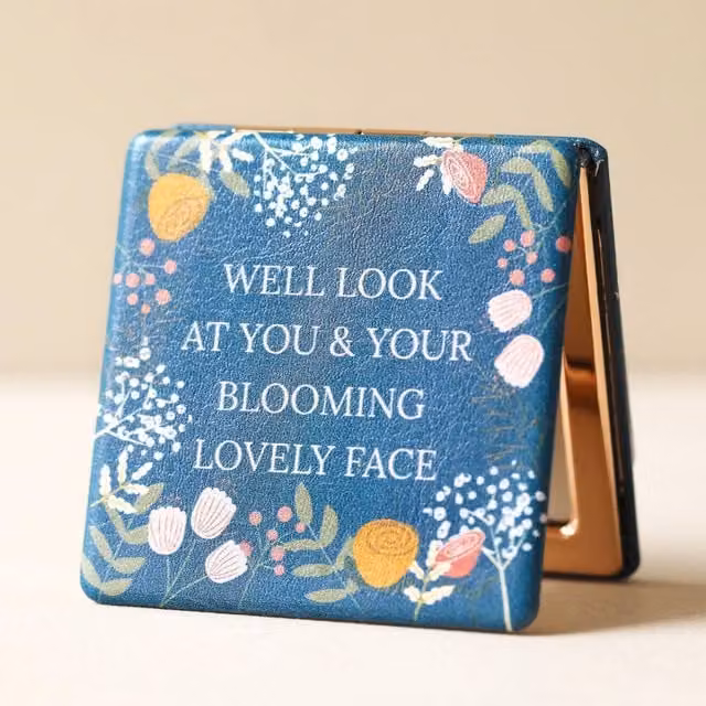 Lisa Angel Floral Blue Metal Tabletop Compact Mirror – 1