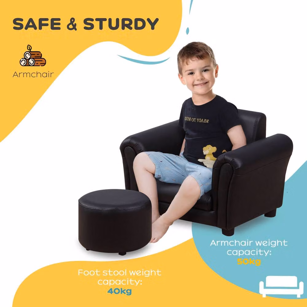 STILVORA Children's Armchair with Footstool in Black – 6