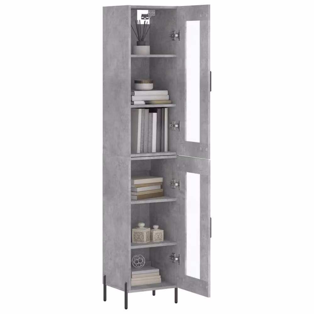 Berkfield Home Highboard in Concrete Grey with Glass Doors and Internal Shelves, W/D/H: 34.5 x 34 x 180 cm – 3