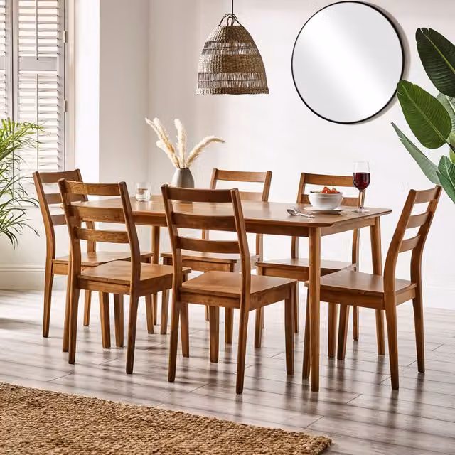 FurnitureboxUK Lynton Mid Century Rectangular Wooden Dining Table and 6 Chairs in Brown