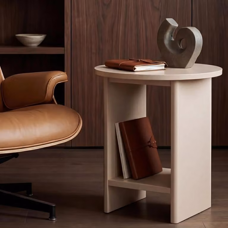 DHS Small Round Taupe Side Table with Shelf