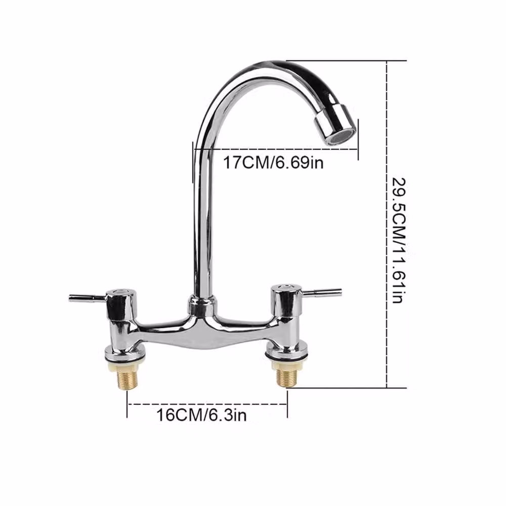Kelvenix Modern Dual Lever Chrome Kitchen Sink Mixer Tap in Silver – 1