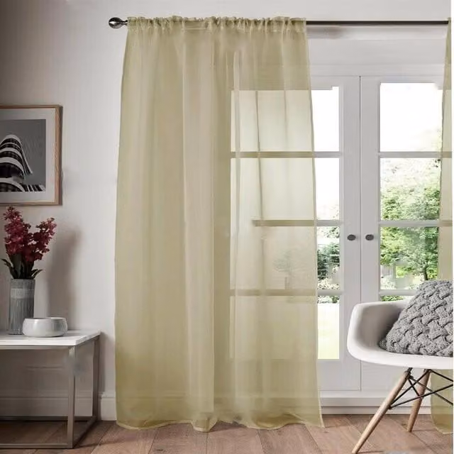 Roseley Plain Transparent Voile Fabric Panel Curtain in Beige, Height: 228.6 cm