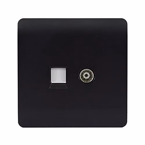 Trendi Switch 2 Gang Combination TV Co-Axial and RJ45 Cat 5e Ethernet Flush Sockets in Matt Black – 2