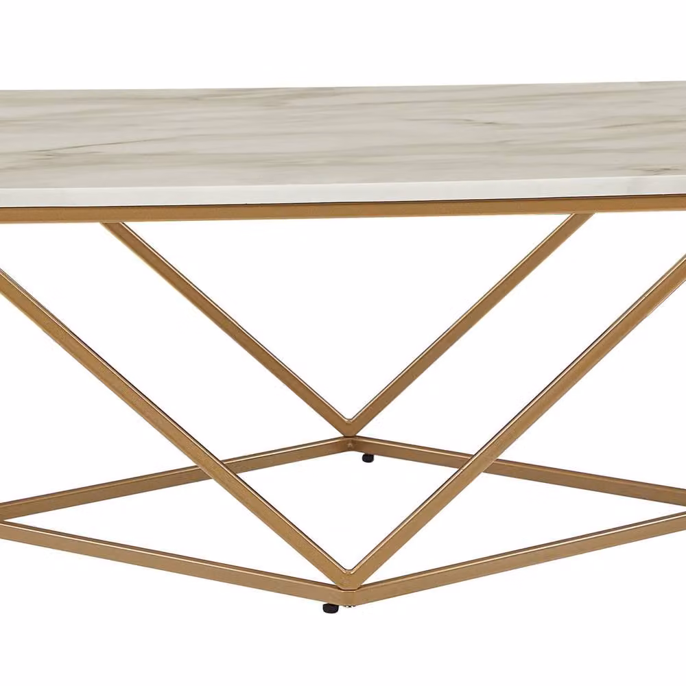 Wyld and Coco Square Coffee Table with Beige Marble Finish and Gold Metal Base, W/D/H: 80 x 80 x 40 cm – 2