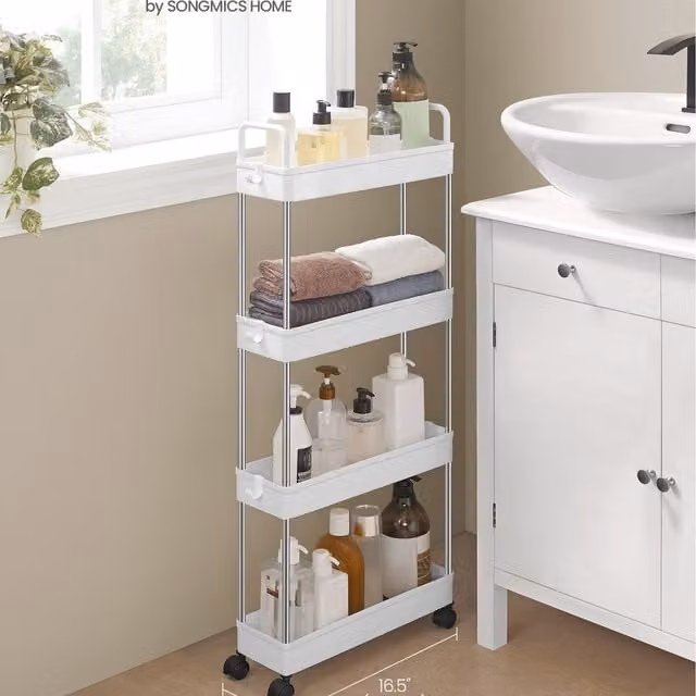 SONGMICS 4-Tier Metal Kitchen Trolley on Wheels in White