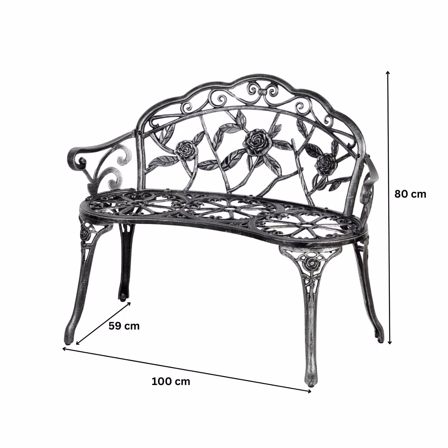 Home Source Cast Aluminium 2 Seater Garden Bench in Grey with Antique Floral Design – 2