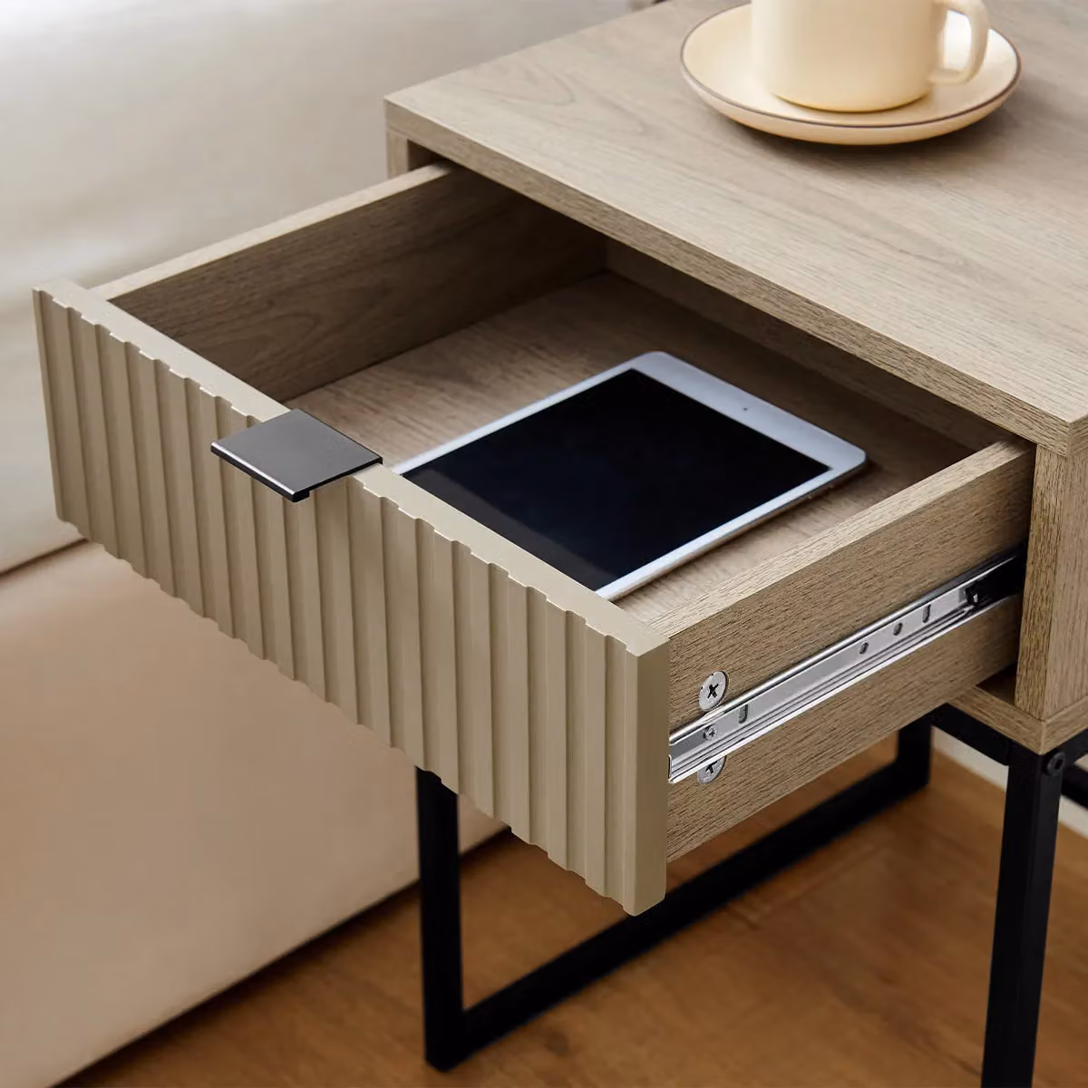Melody Maison Hesley Nordic Wood Range One Drawer Bedside Table in Natural and Black – 3