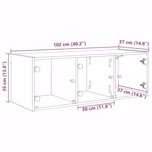vidaXL Modern Wall Cabinet with Glass Doors in Black, W/D/H: 102 x 35 x 35 cm – 3