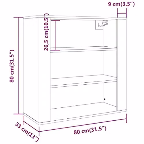 vidaXL Wall Cabinet in Black MDF, W/D/H: 80 x 33 x 80 cm – 3