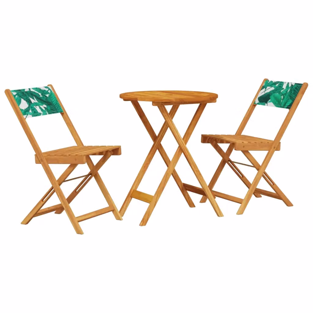 Berkfield Home 3 Piece Bistro Set in Green with Acacia Wood and Floral Pattern Fabric – 2