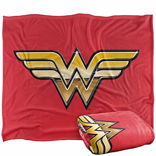 LOGOVISION Justice League Wonder Woman White and Gold Super Soft Microfibre Fleece Throw Blanket W/D/H: 152 x 127 cm