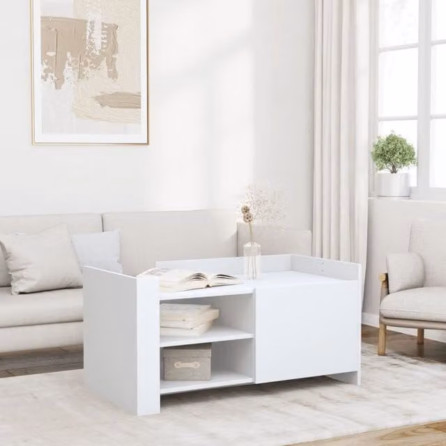 Berkfield Home White Coffee Table in Engineered Wood, W/D/H: 100 x 50 x 50 cm