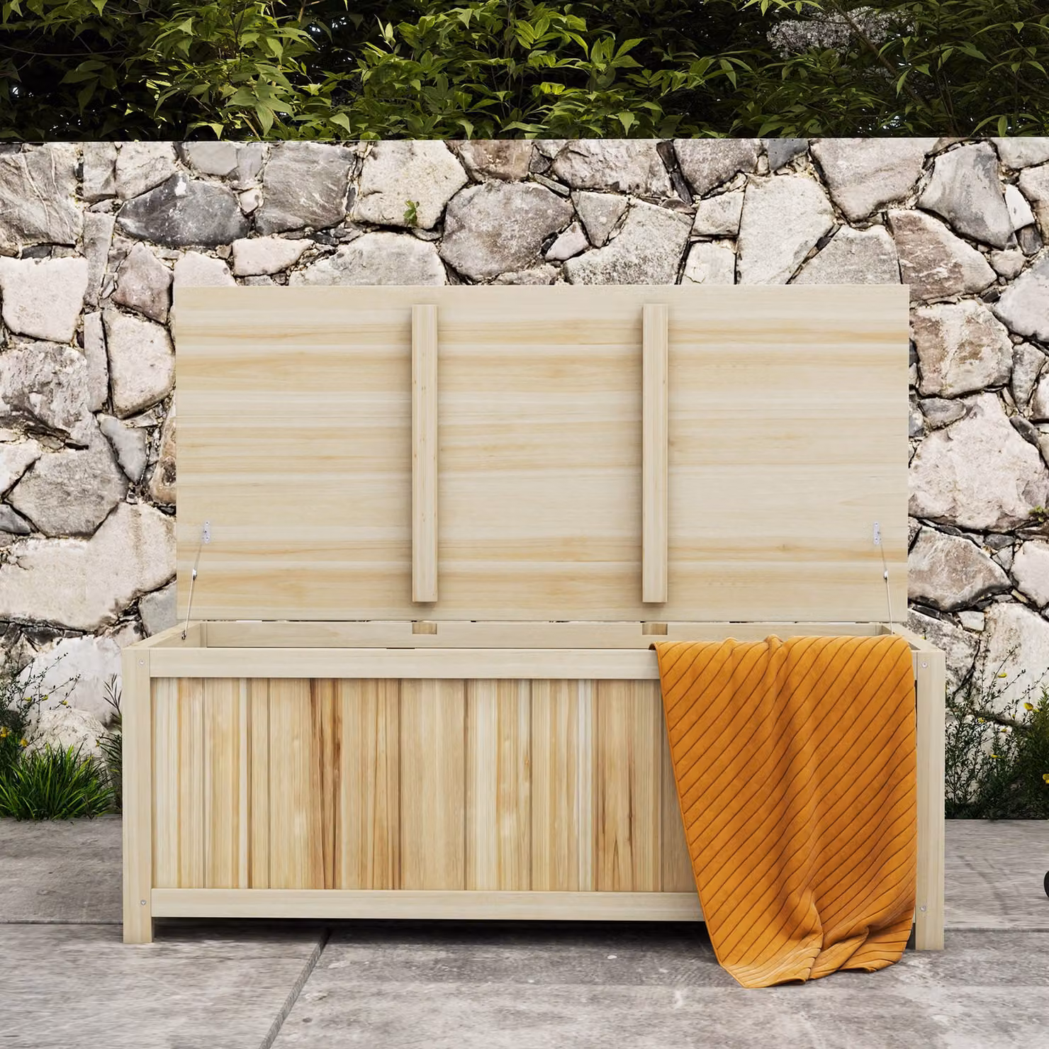 Outsunny 172 Litre Wooden Outdoor Storage Box in Natural Rustic Finish – 3